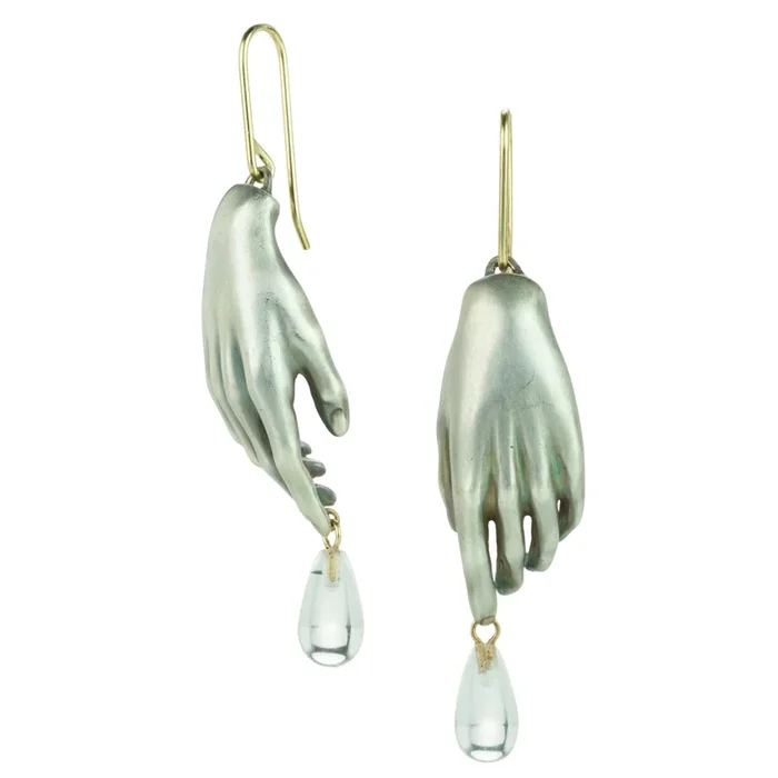 Silver Hand Earrings With Crystals