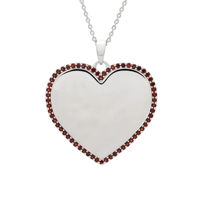 Silver Heart Pendant Necklace in Garnets