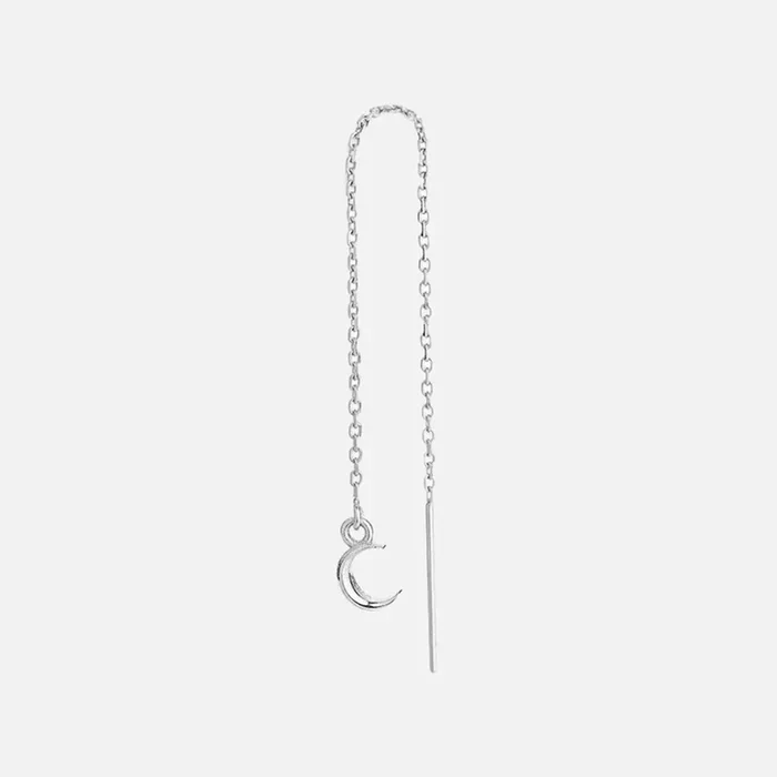 Silver Itty Bitty Threader Earring, Moon