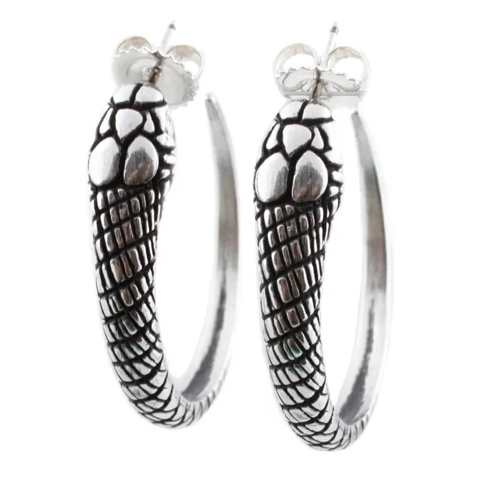 Silver Snake Hoop Earrings