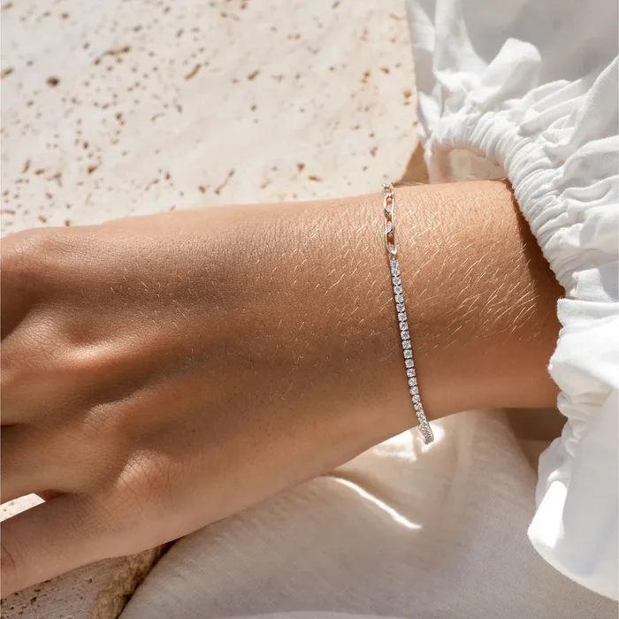 Silver Tennis Bracelet (Half) – White