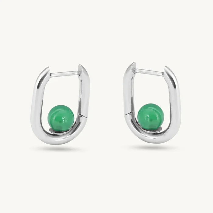 Silver U Green Acrylic Hoop Earrings
