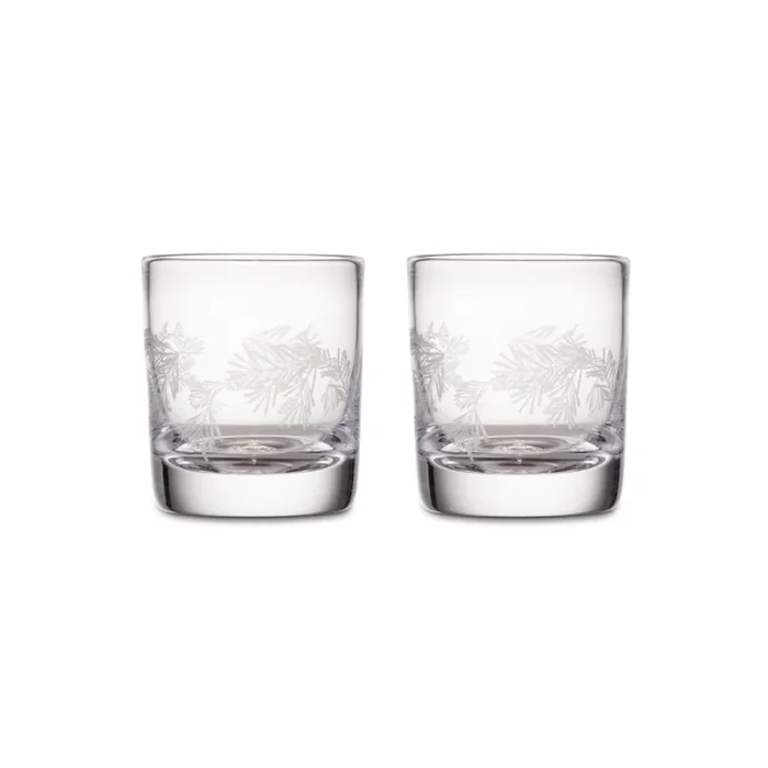 Simon Pearce Engraved Pine Ascutney Double Old Fashion Set of 2 with Gift Box
