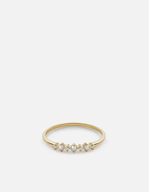 Simone Pearl Ring, 14k Gold Pavé