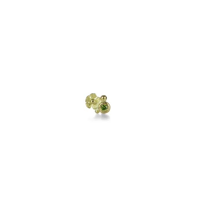 Single Flower and Green Diamond Stud