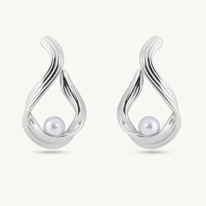 Single Pearl Silver Earrings