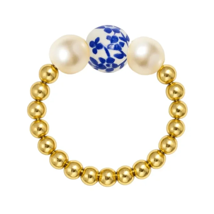 Single Porcelain | Beaded Stretchy Ring