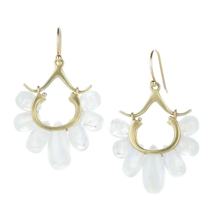 Small 14k Rainbow Moonstone Peacock Earrings