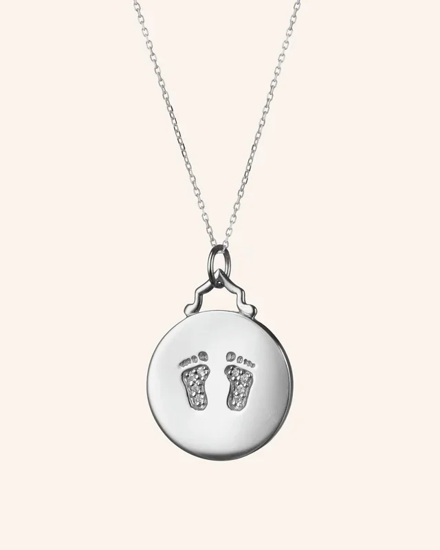 Small “Baby Feet” Necklace with White Sapphires