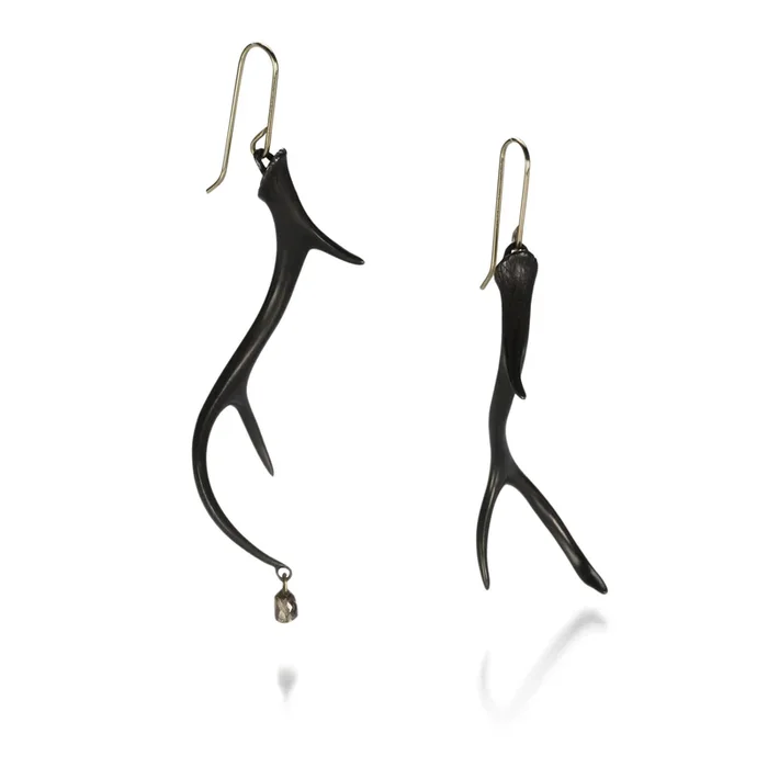 Small Antler Earrings with a Diamond