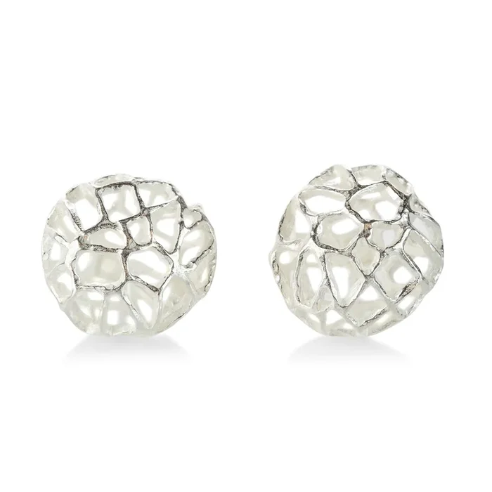 Small Bright Silver Basket Studs