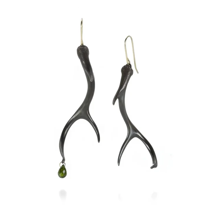Small Bronze Antler Earrings with Tourmaline Drops