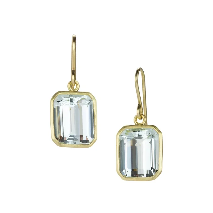 Small Emerald Cut Aquamarine Drop Earrings