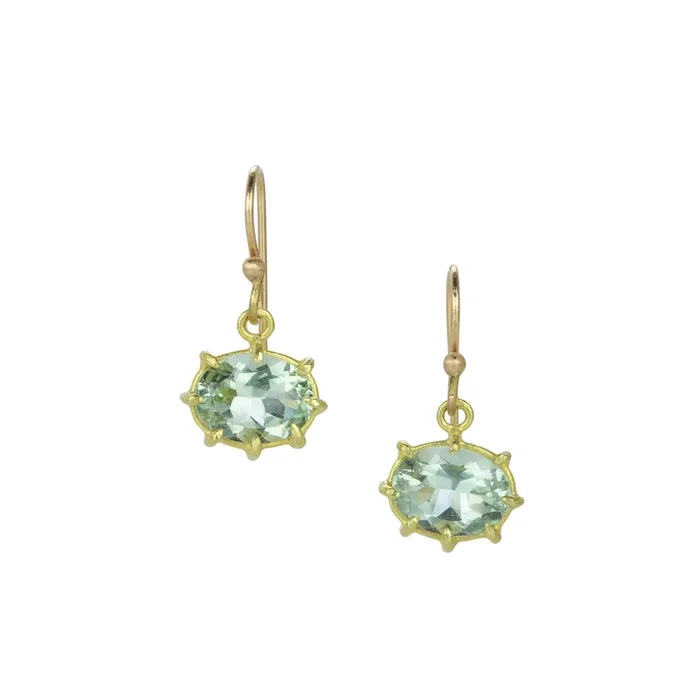 Small Green Amethyst Oval Drop Earrings