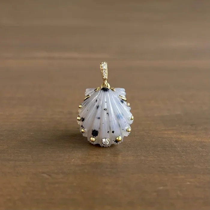 Small Hand Carved Montana Agate Shell Pendant