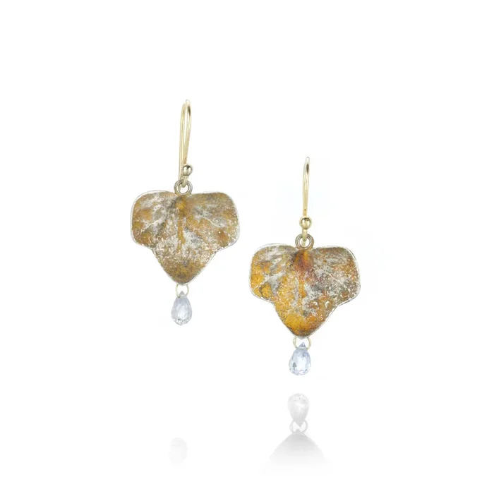 Small Ivy Leaf Earrings with Blue Sapphire Drops