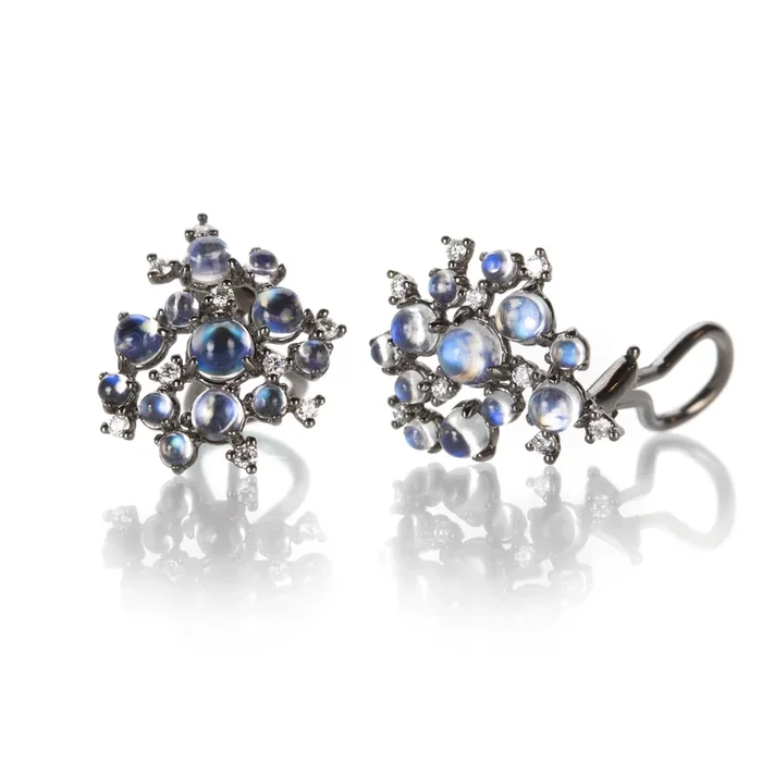 Small Moonstone Bubble Cluster Clip Earrings
