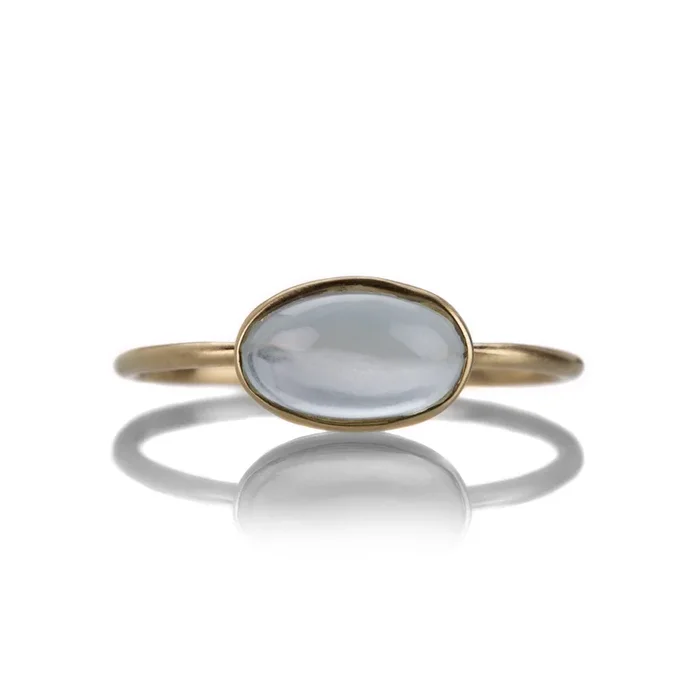 Small Oval Aquamarine Cabochon Ring