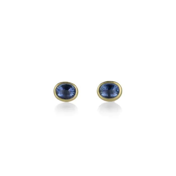Small Oval Blue Sapphire Stud Earrings