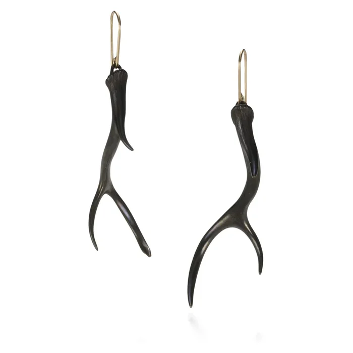 Small Oxidized Antler Earrings
