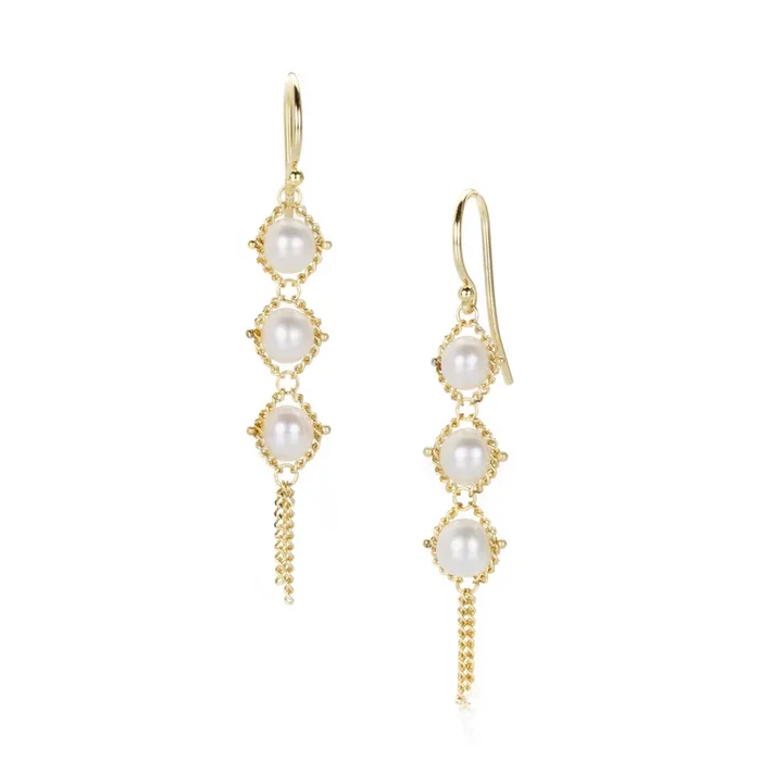 Small Pearl Textile Drop Earrings