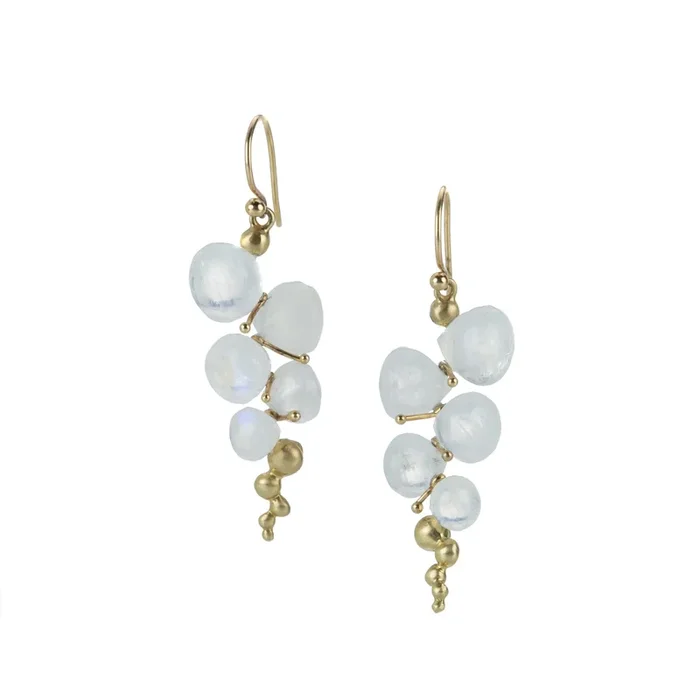 Small Rainbow Moonstone Caviar Earrings