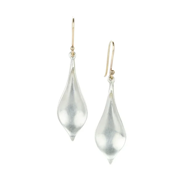 Small Silver Crocus Petal Drop Earrings