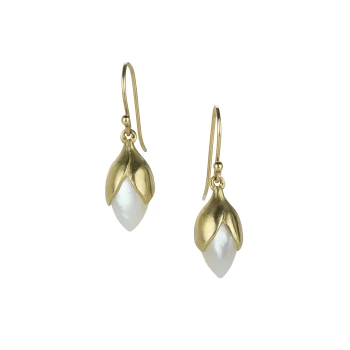 Small White Mother of Pearl Bud Drop Earrings