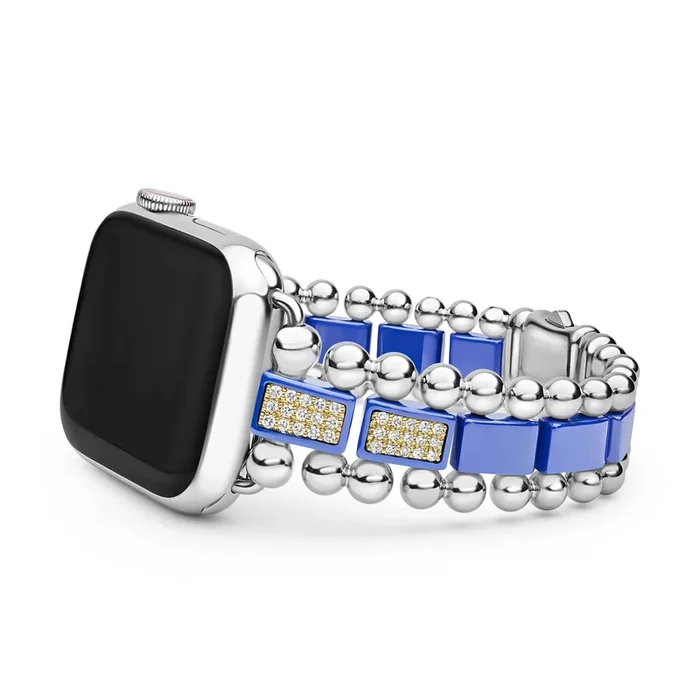 Smart Caviar Two-Tone & Blue Ceramic Smart Caviar Diamond Watchband