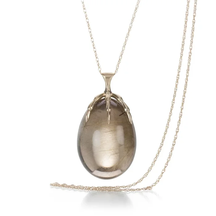 Smoky Quartz Rutilated Egg & Claw Necklace