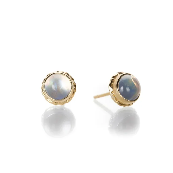 Smooth Rainbow Moonstone Studs