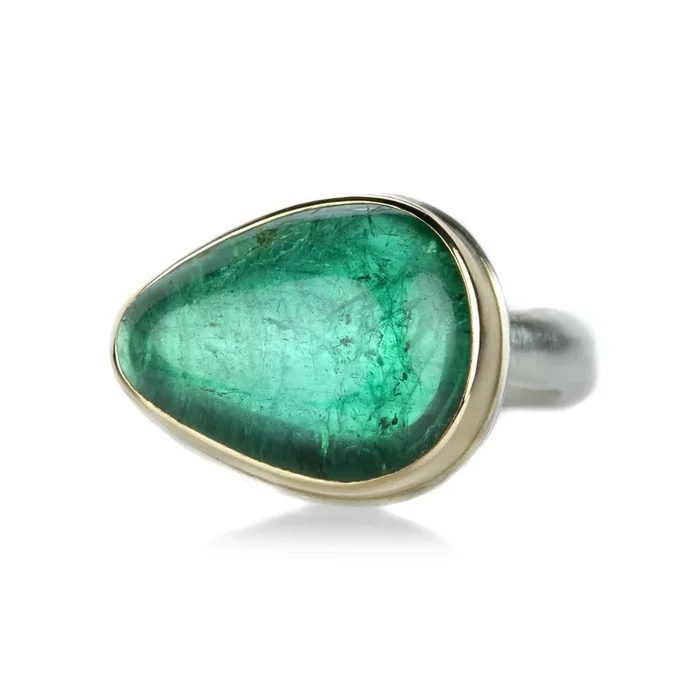 Smooth Teardrop Green Tourmaline Ring