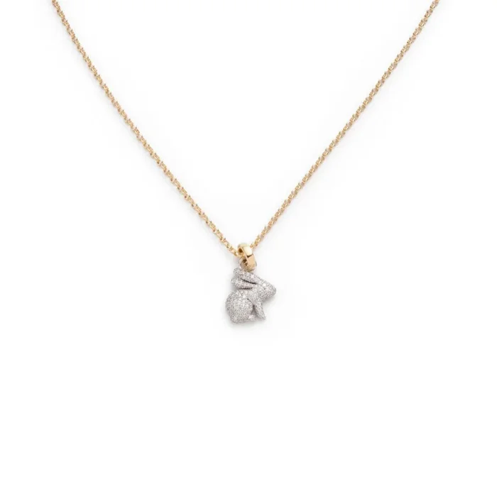 Snow Pavé Diamond Bunny Fine Belcher Necklace : in Mixed Gold with Pave Diamonds