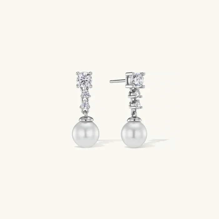 Solace Pearl Diamond Earrings Silver