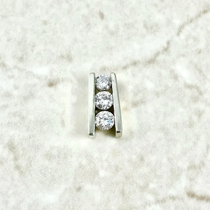 Solid 14 Karat White Gold Three Stone 0.55 Carat Diamond Pendant