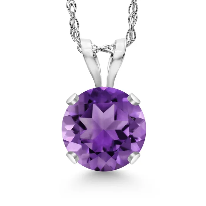 Solid 14K Gold Gemstone Birthstone 4-Prong Pendant Necklace | Round Cut 6MM | Gold Necklace For Women | With 18 Inch Gold Chain