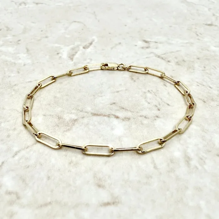 Solid 14K Yellow Gold Paperclip Bracelet 7 Inches 3.2 MM