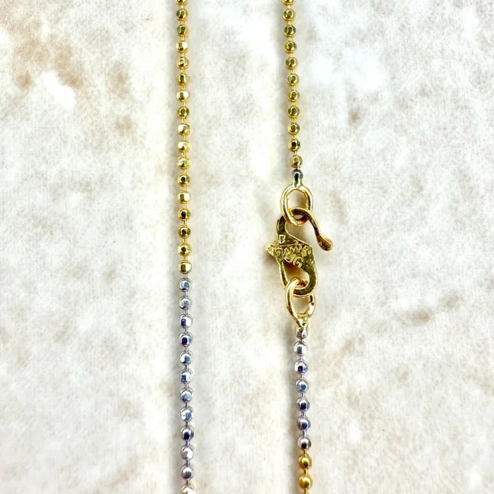 Solid 21K Two-Tone Gold Ball Chain Necklace 19.5 Inches