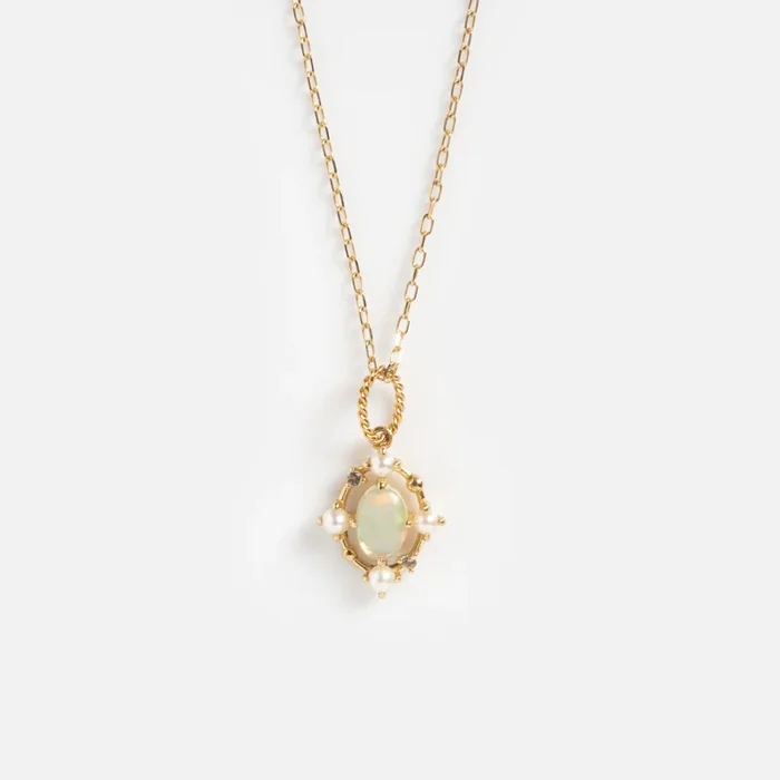 Solid Gold 2025 October Capsule Vintage Inspired Opal Pendant Necklace