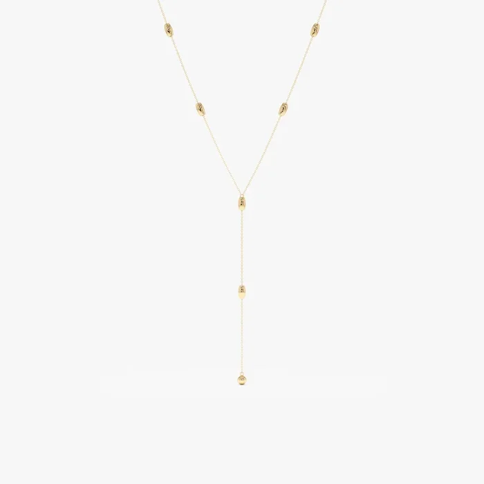 Solid Gold Beaded Lariat Necklace, Lyla
