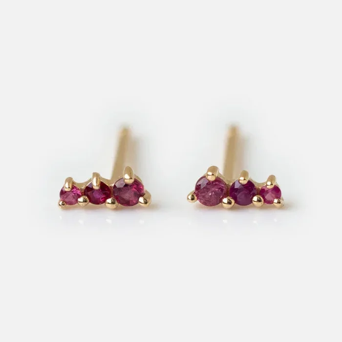 Solid Gold Dainty Birthstone Bar Studs