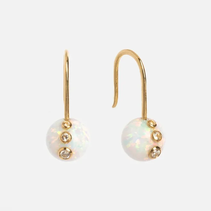 Solid Gold Floating Opal Gem Drop Earrings