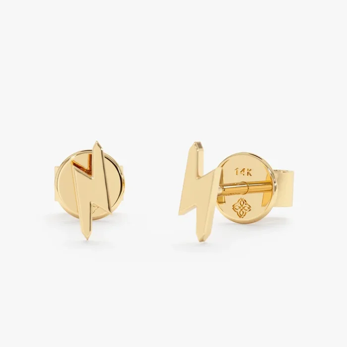 Solid Gold Lightning Bolt Studs, Briella