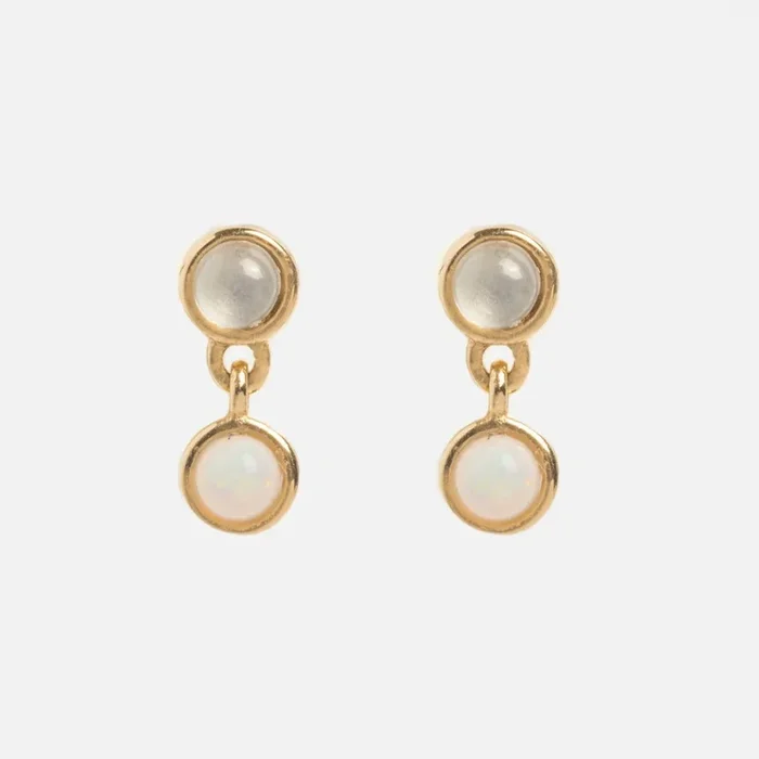 Solid Gold Morning Mist Moonstone and Opal Drop Studs