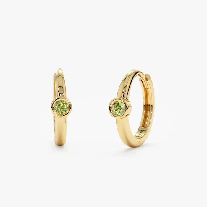 Solid Gold Peridot Huggies, Nina