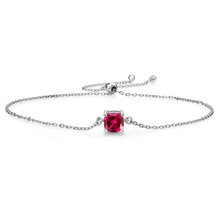 Solitaire Bracelet For Women | 925 Sterling Silver | 6MM Cushion Cut Gemstone Birthstone | Bollo Bracelet | Fully Adjustable Up to 9 Inch | Easy-On Easy-Off