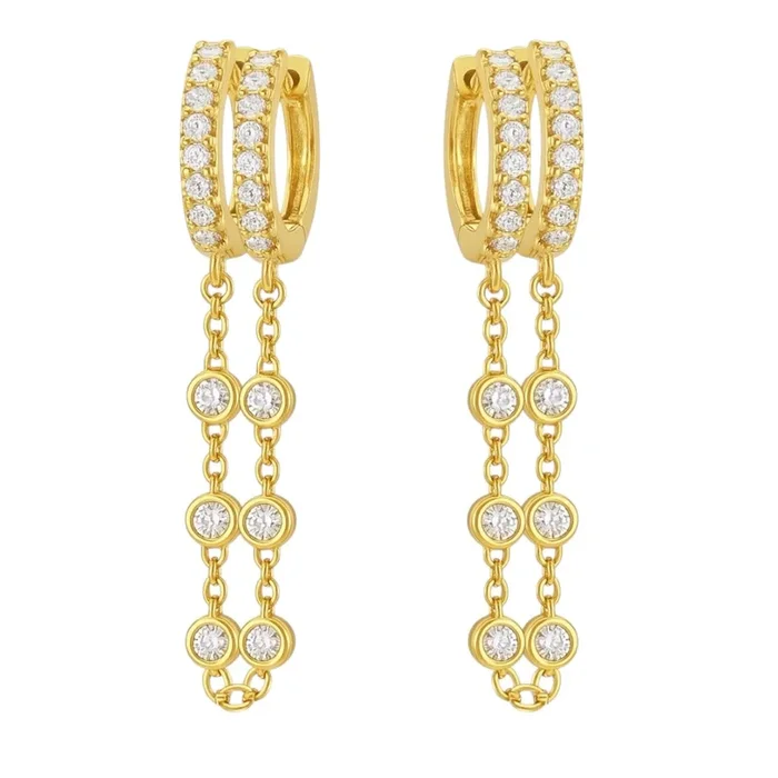 Solitaire | Chain Hoop Hugger Earrings