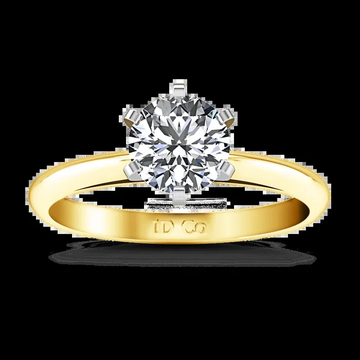 Solitaire Diamond Engagement Ring Cathedral 6 Prong 14K Yellow Gold