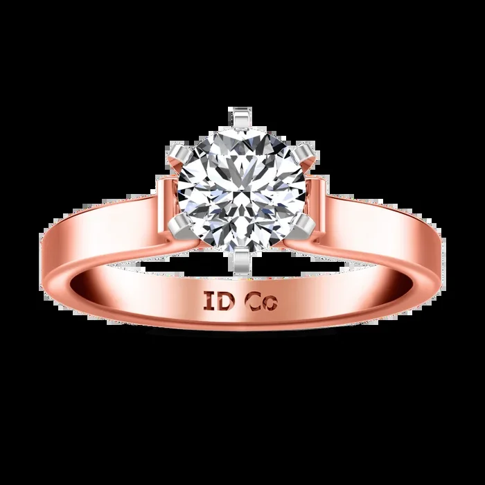 Solitaire Diamond Engagement Ring Curved Shoulder 14K Rose Gold