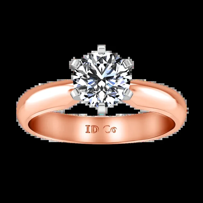 Solitaire Diamond Engagement Ring Wide Classic 6 Prong 14K Rose Gold